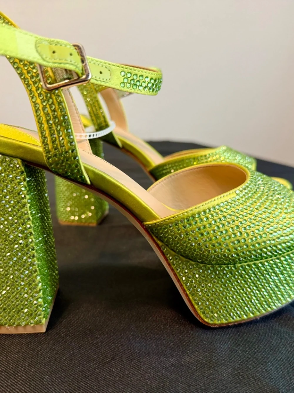 Antonio Melani Babs Rhinestone Embellished Satin Platform Dress Sandals 7.5M